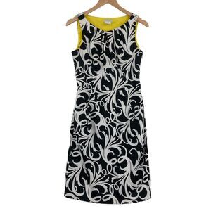 London Times Women White & Black Round Neck Sleeveless A-Line Shift Dress Size 6